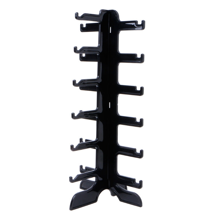 Black 6-level eyeglass frame rack with six horizontal holding pegs