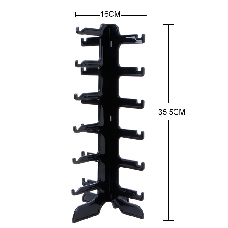 Black 6-level plastic eyeglass frame rack stand with six arm slots