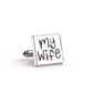 Men’s silver-tone cuff link with “My Wife” text and heart-shaped decoration