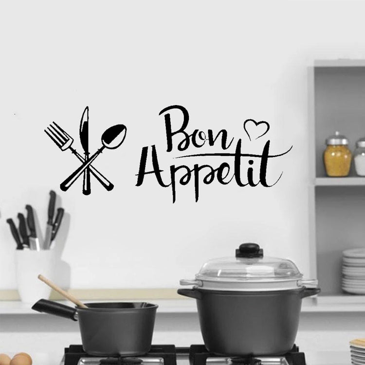 Knife and fork wall decal with Bon Appetit text and crossed utensil design