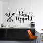 Knife and fork wall decal with Bon Appetit script and heart