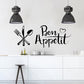 Knife and fork wall decal with Bon Appetit text