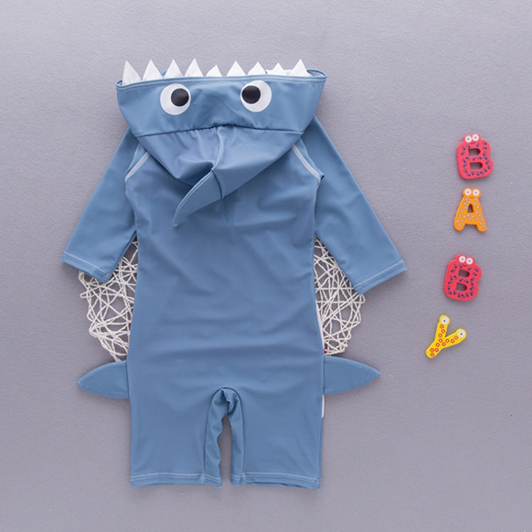 Light blue hooded shark swim romper with dorsal-fin hood and side fin details