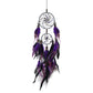 Purple feather dream catcher wall hanging with two nested beaded hoops and tassels