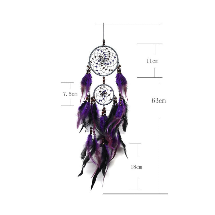 Purple feather dream catcher size diagram, about 63 cm tall and 11 cm wide