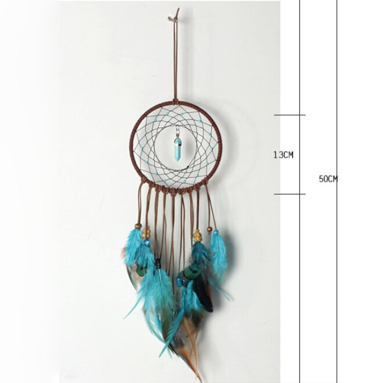 Dreamcatcher wall hanging, 130 cm long and 50 cm wide, turquoise feathers with teal charm