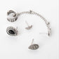 Silver-tone mixed charm earrings set: oval drop, heart stud, and ear cuff chain