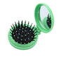 Green round folding hair brush with spike pins and mirror-like lid