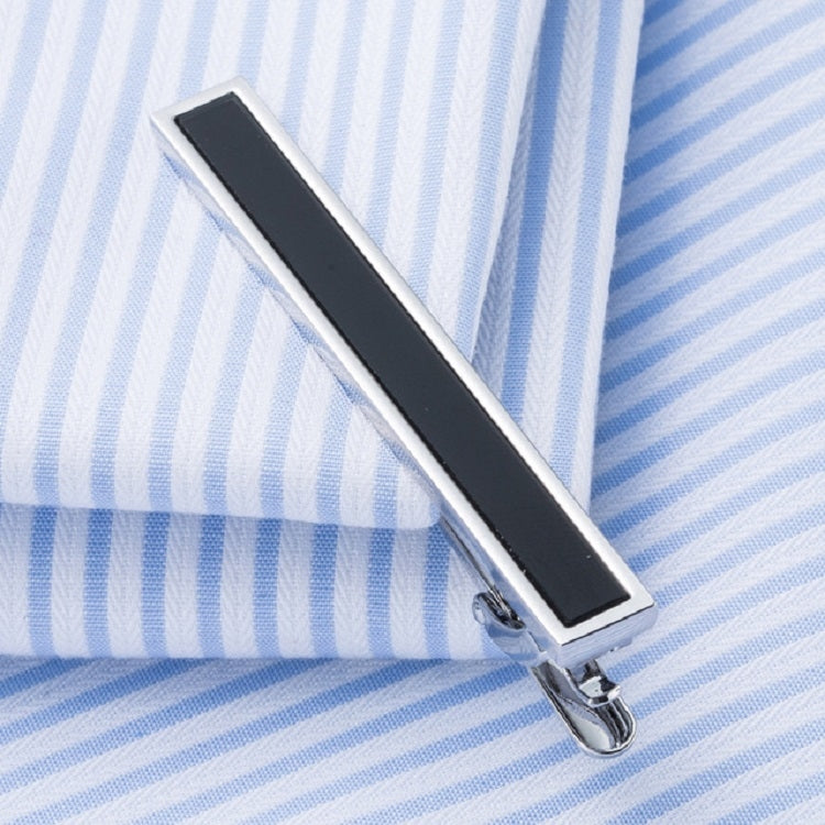 Black center tie bar with silver clip hardware