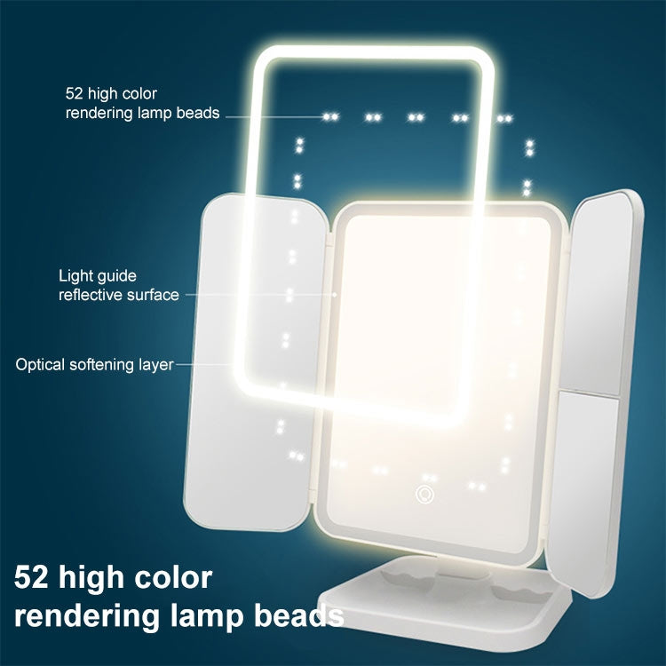 White LED makeup mirror showing bright light beads and reflective light guide