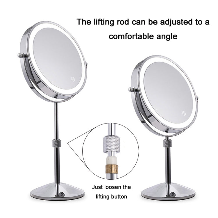 Two-position desktop LED makeup mirror set with adjustable lifting button and chrome stand