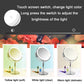 Desktop round LED makeup mirror showing multiple light color modes: yellow, white, warm