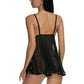 Black mesh nightdress with thin straps and lace cups, open back, flared hem
