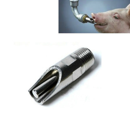 Duckbill drinking fountain with metal spout and copper-colored tip for livestock