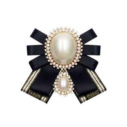 Women Pearl Bow-knot Bow Tie Cloth Brooch Clothing Accessories, Pin Buckle Version, Tie Belt Version