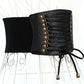 Black wide lace-up elastic belt with metal eyelets and dangling tie tassels