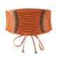 Orange wide elastic tassel belt with lace-up cords and gold-tone metal eyelets