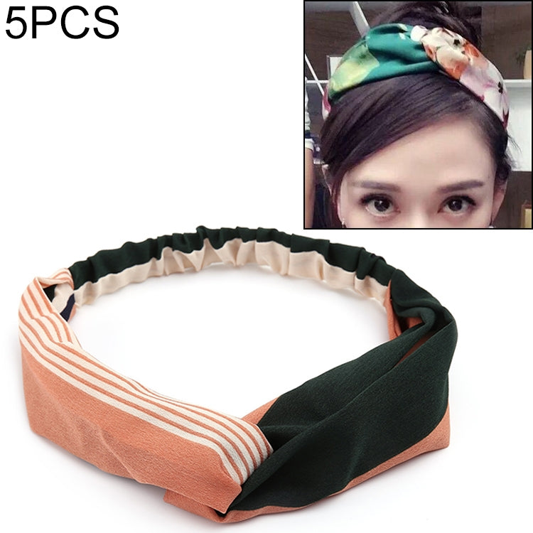 Women’s cross headband, dark green and terracotta orange with striped trim