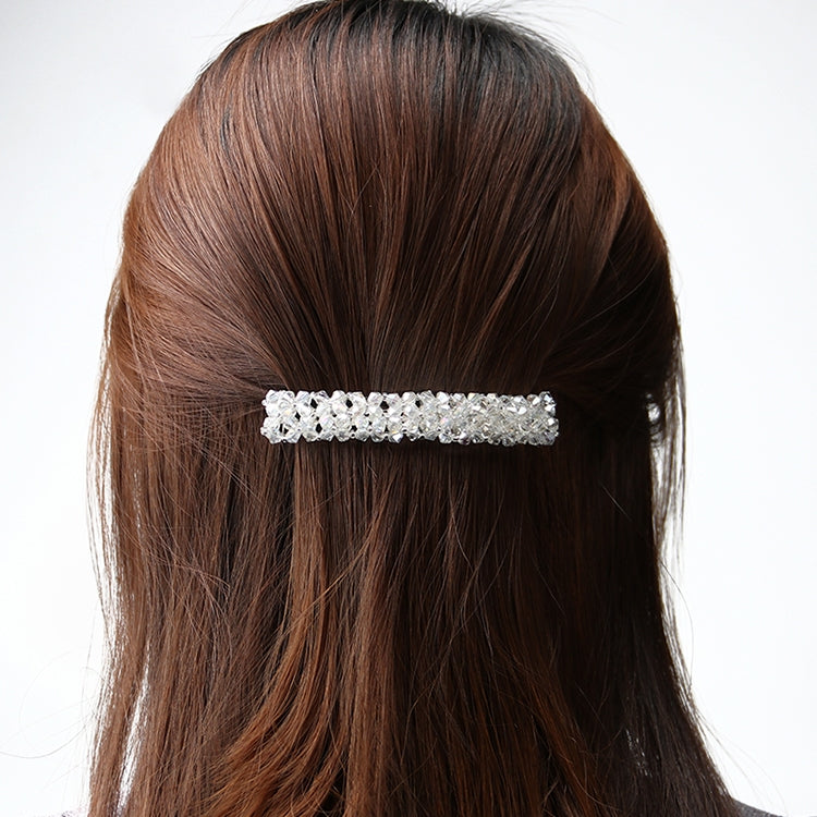 Girls rhinestone elastic hair clip, rectangular silver-toned crystal bar