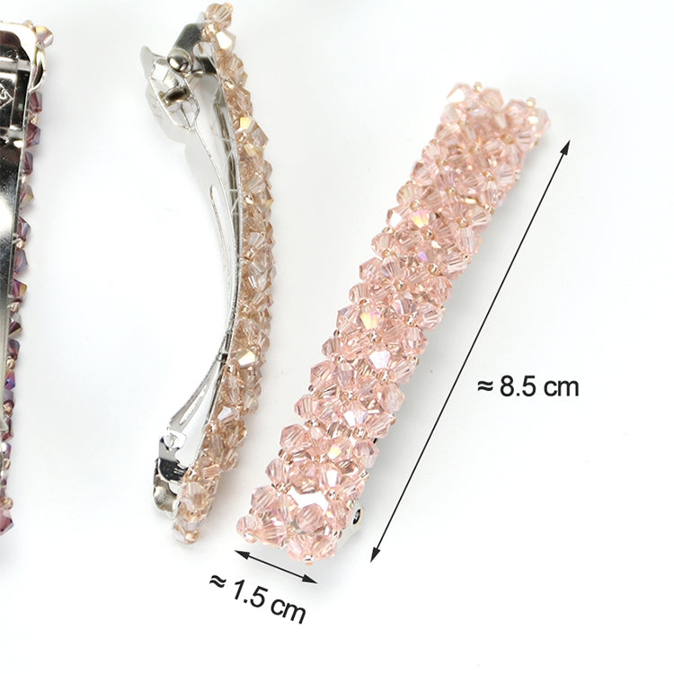 Girls crystal elastic hair clip set, light pink rhinestone bar with metal clips