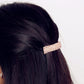 Girls rhinestone elastic hair clip, light pink crystal bar on dark hair