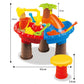 Kids beach sand table toy set with tree centerpiece and round top, plastic accessories