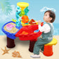 Kids beach sand table toy set with dolphin figure, sand tray, and colorful scoops