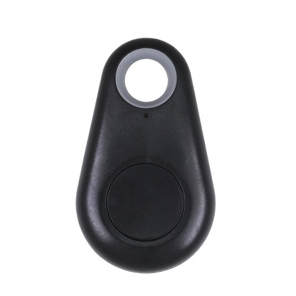 Black kids keyfinder wallet GPS locator tag with keyring loop and round button.