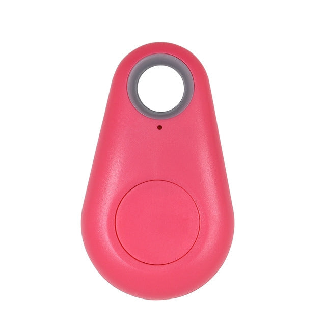 Red kids GPS keyfinder locator tag with keyring loop and round activation button.