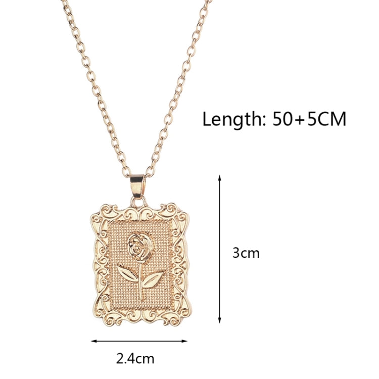 Gold geometric square rose pendant necklace size diagram with chain and pendant