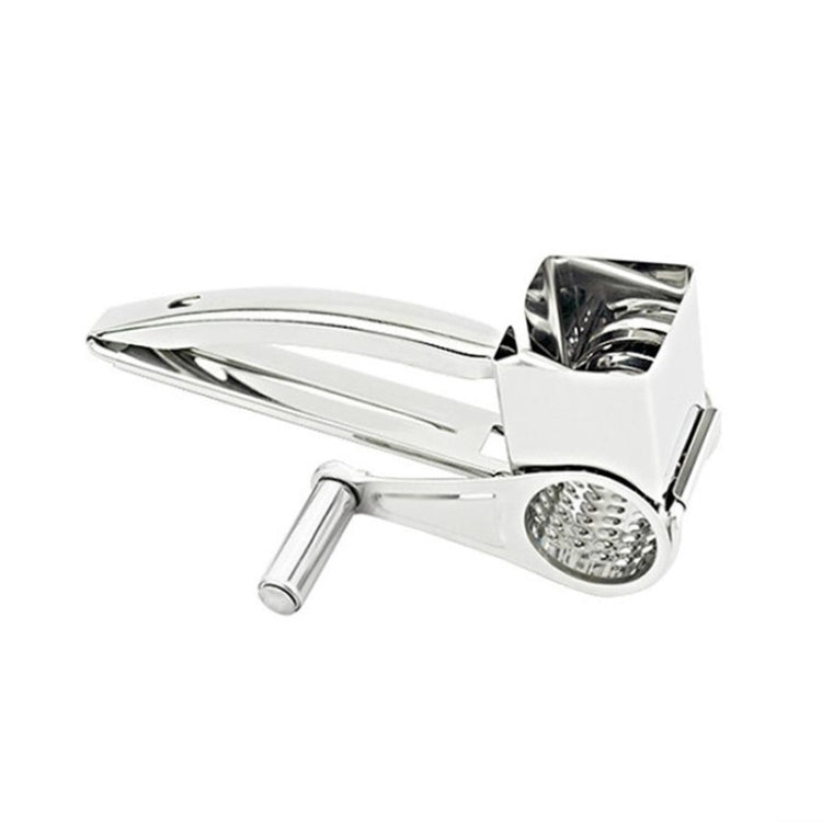 Stainless steel rotary cheese shredder with hand crank and shredding drum attachment