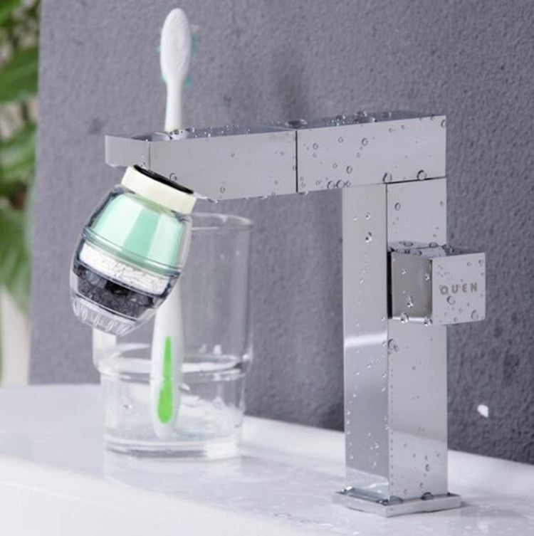Tap water purifier faucet attachment with mint filter cartridge, clear water outlet flow