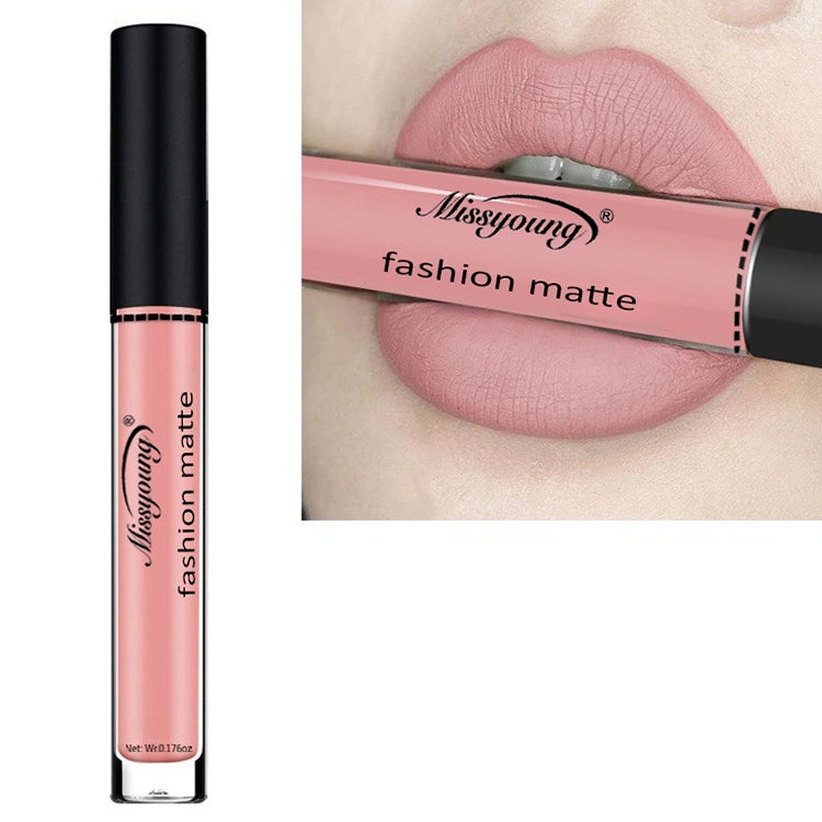 Liquid matte lipstick with light pink tube and black cap