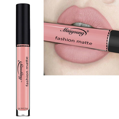 Liquid matte lipstick with light pink tube and black cap