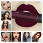Liquid matte lipstick with deep burgundy shade on lips