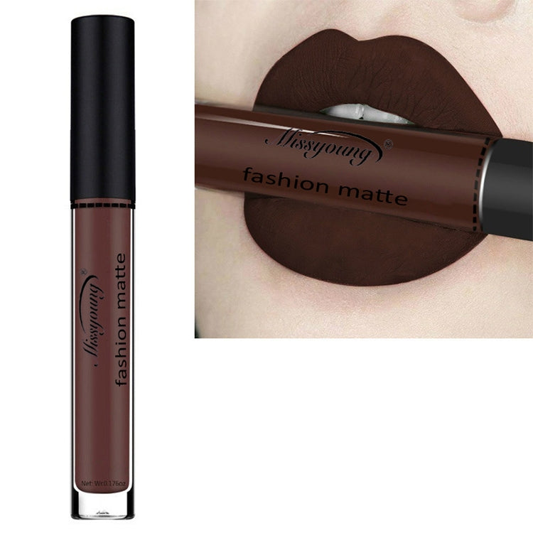 Liquid matte lipstick with dark brown tube and black cap