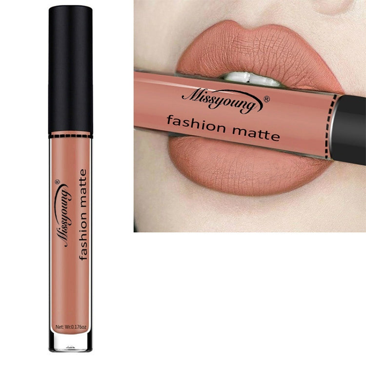 Liquid matte lipstick with rose nude tube and black cap