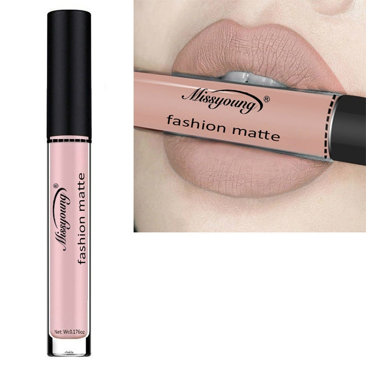 Liquid matte lipstick with pale pink tube and black cap