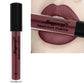 Matte liquid lipstick in clear tube with black cap, mauve-brown shade