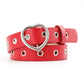 Red narrow leather belt with silver heart buckle and round grommet studs