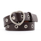 Dark brown narrow leather belt with silver heart buckle and round grommet studs