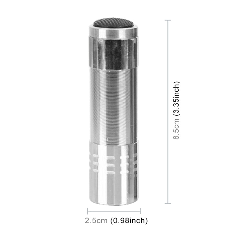 Silver mini LED UV nail dryer flashlight, 8.5 cm tube with textured top