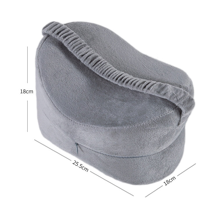 Light gray U-shaped knee pillow cushion with stitched fabric edges