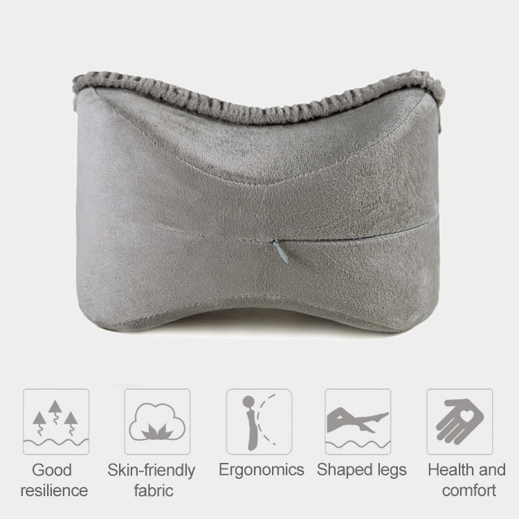 Light gray U-shaped knee pillow cushion with stitched rim and strap