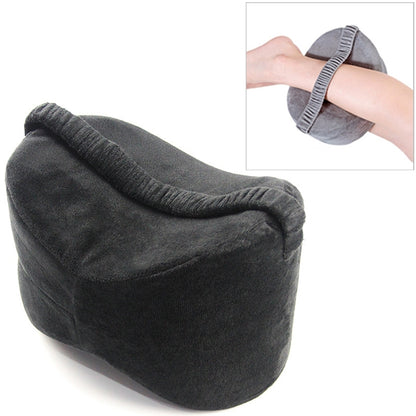 Dark gray leg support knee pillow cushion with plush cover and stitched edges