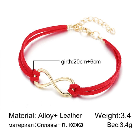 Red twine infinity symbol bracelet with gold-tone metal infinity link and chain