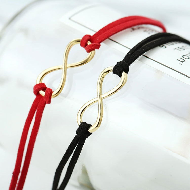 Red and black twine infinity bracelets with gold-tone infinity links