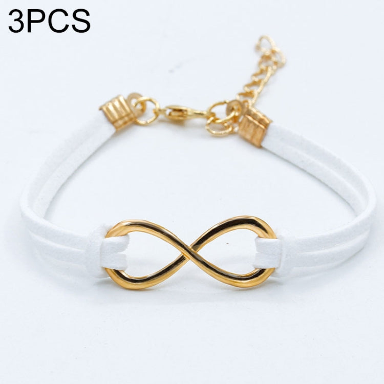 White twine infinity symbol bracelet with gold-tone metal infinity link and chain