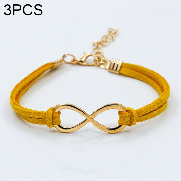 3-piece infinity charm twine bracelet set, yellow with gold-toned clasp