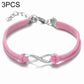 3-piece infinity charm twine bracelet set, pink with silver-toned clasp
